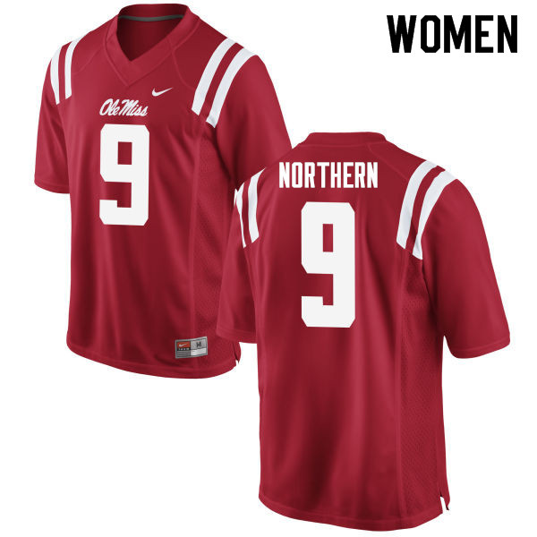 Hal Northern Ole Miss Rebels NCAA Women's Red #9 Stitched Limited College Football Jersey MZK4858AT